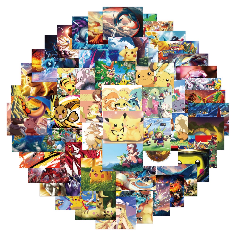 50 pcs Pokemon Pikachu Cartoon Square Shaped Waterproof Stickers ...