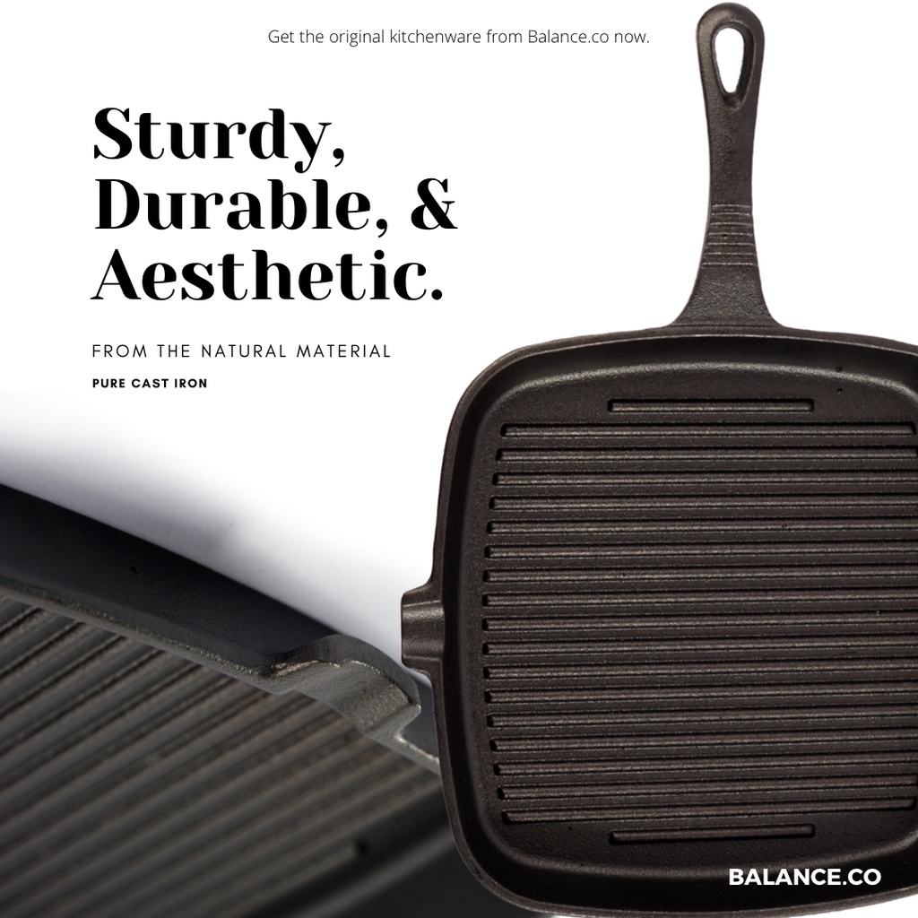24CM Balance.co Pure Cast Iron Steak Grill Skillet Uncoated NonStick ...