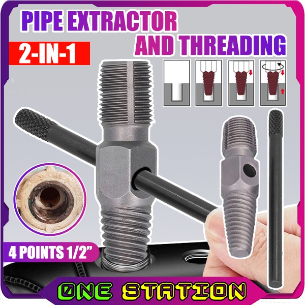 2-In-1 Broken Pipe Extractor And Threading Remover With Handle 1/2