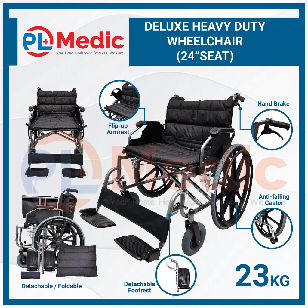 22" / 24" Seat Deluxe Heavy Duty Wheelchair With Anti-Tipper & Double ...