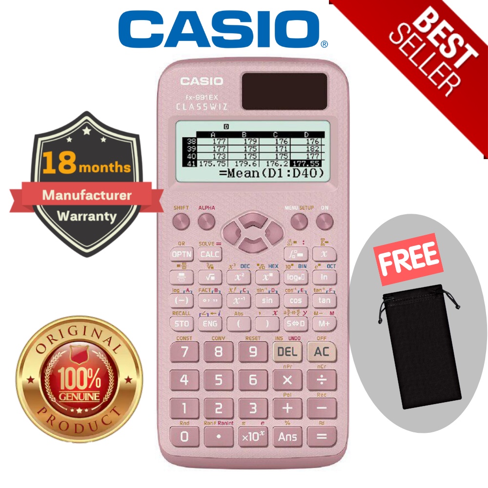 Genuine Casio FX-991EX -PK Pink ClassWiz Series Scientific Calculator For  School 2-way Power (Solar/Battery)