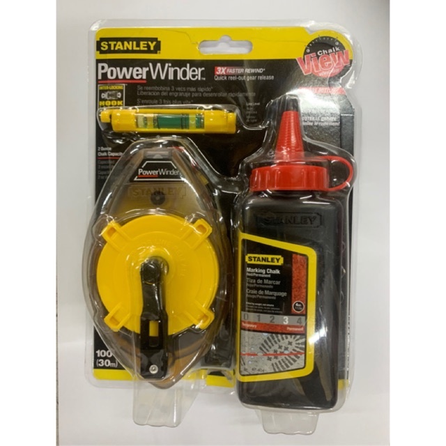 100Original Stanley 47465 Powerwinder w/ Red Chalk And Line Level 30m