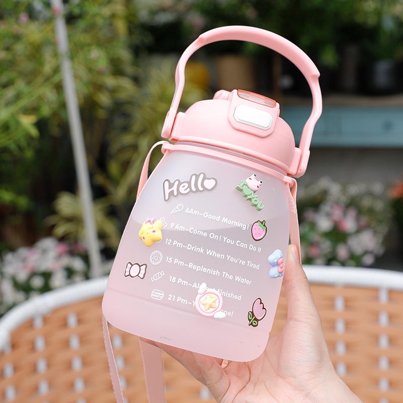 Cute Kawaii Frosted Sippy Glass Water Bottle Korean Cartoon Bounce Cover  Cups Portable Leakproof Girl Straw Water Cup For Kids