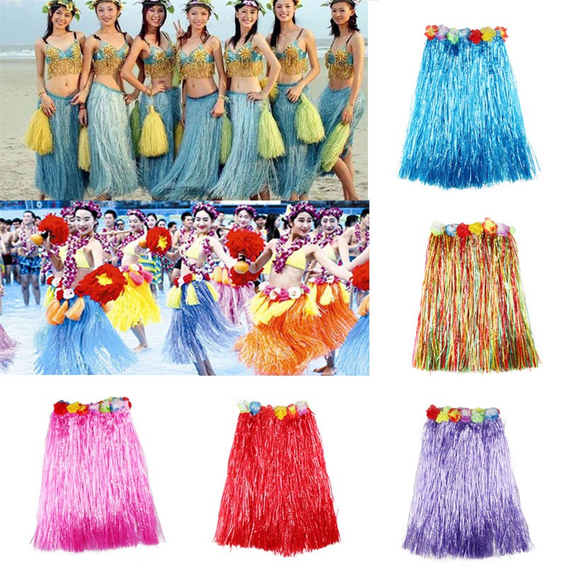 5PCS Plastic Fibers Women Grass Skirts Hula Skirt Hawaiian costume  30CM/40CM/60CM/80cm Ladies Dress Up Festive Party