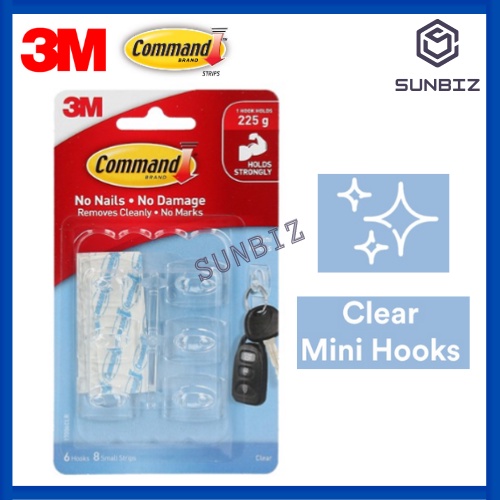 3M Command Mini Hook, Clear - 6 count