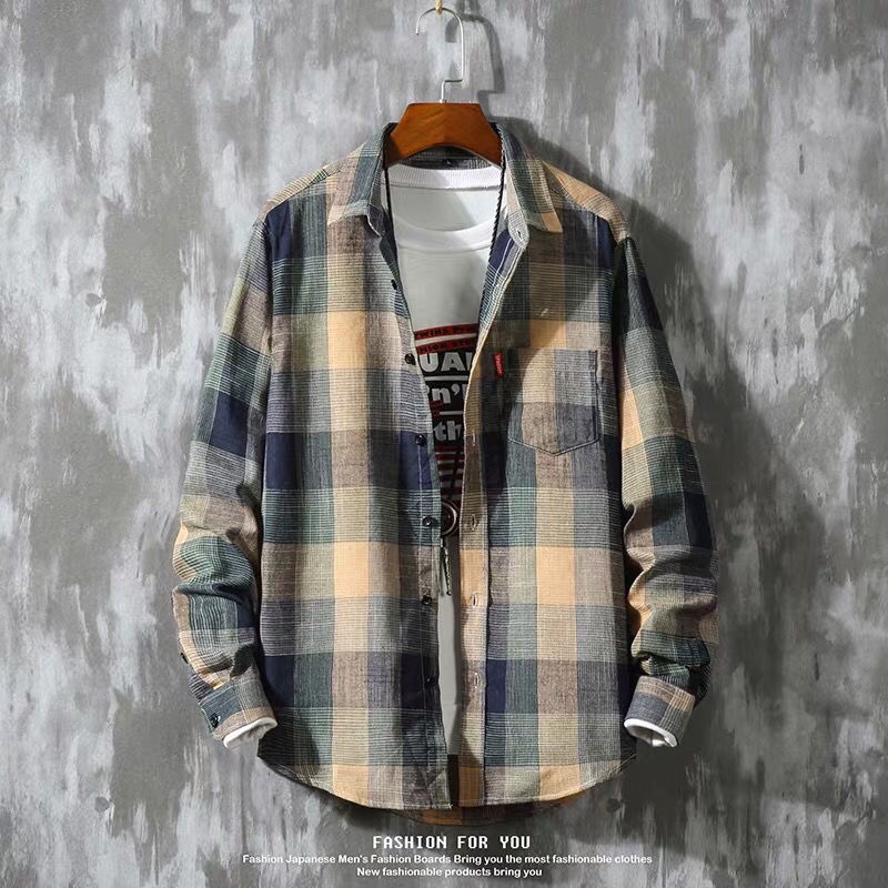 American retro high street casual plaid shirt men's spring sun protection contrast color loose versatile couple shirt jacket