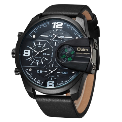 Multi-function Multiple Time Zone Compass Leather Strap Watch (MULTI-G ...