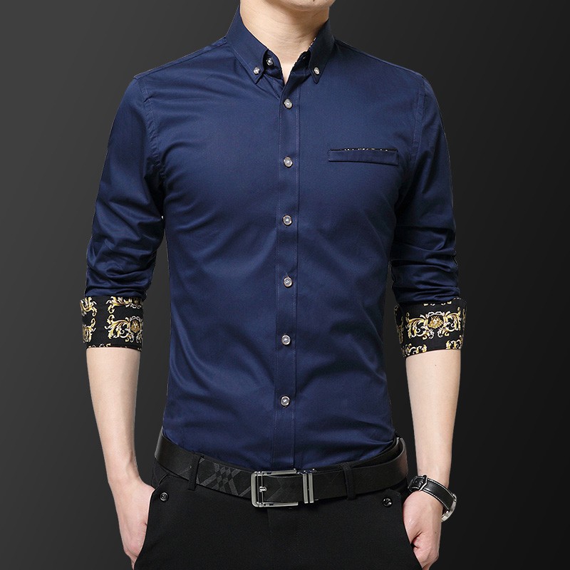 M-2XL Men's Casual Floral Shirt Long sleeve business slim fit men shirt ...
