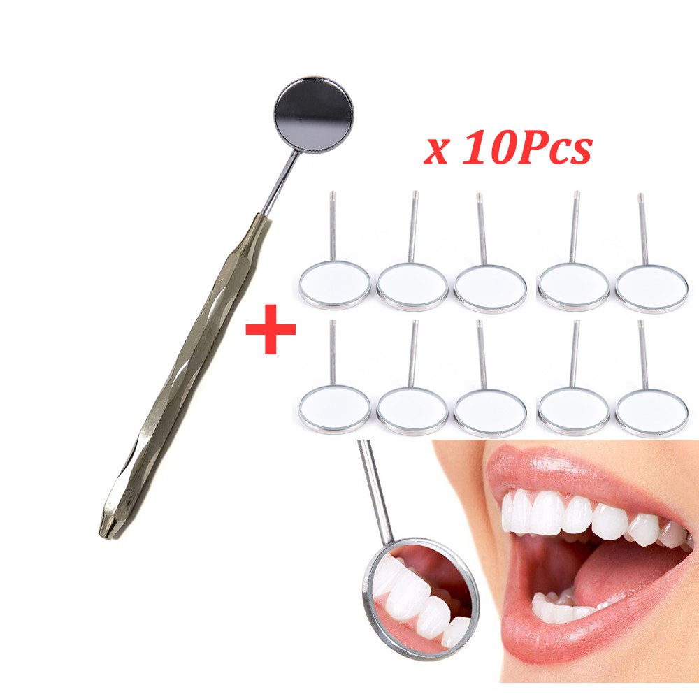 10Pcs Dental Mouth Mirror Reflector With 1Pcs Handle Dentist Equipment ...