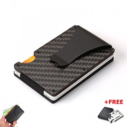 RFID US Ridge Slim Black Carbon Fiber Credit Card Holder Metal Simple ...
