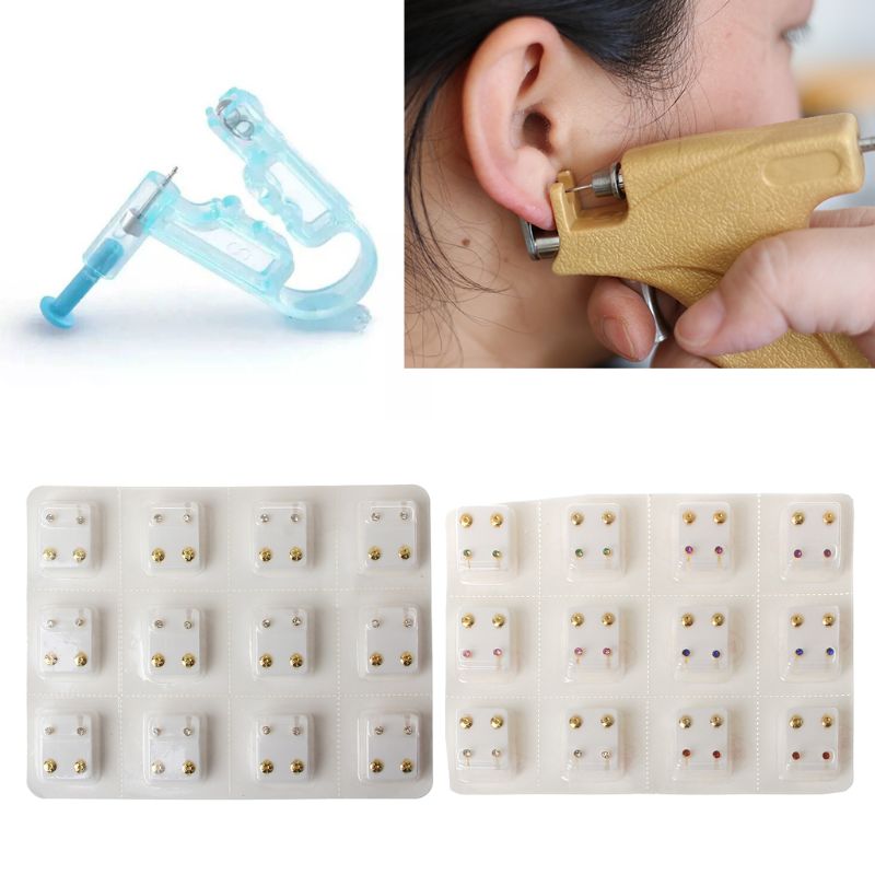 Subang Telinga 12 Pairs Ear Piercing Earrings Set Subang Gold No Pain ...