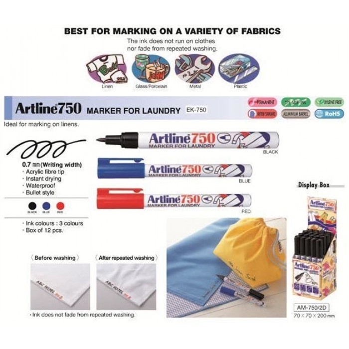 Artline 750 Laundry Permanent Marker Fabric Marker Pen 2 batang