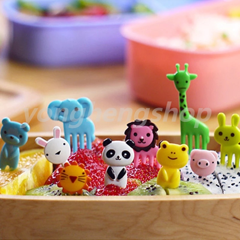 1 set Cute Animal Farm Fruit Fork Mini Cartoon Kids Snack Cake Dessert ...