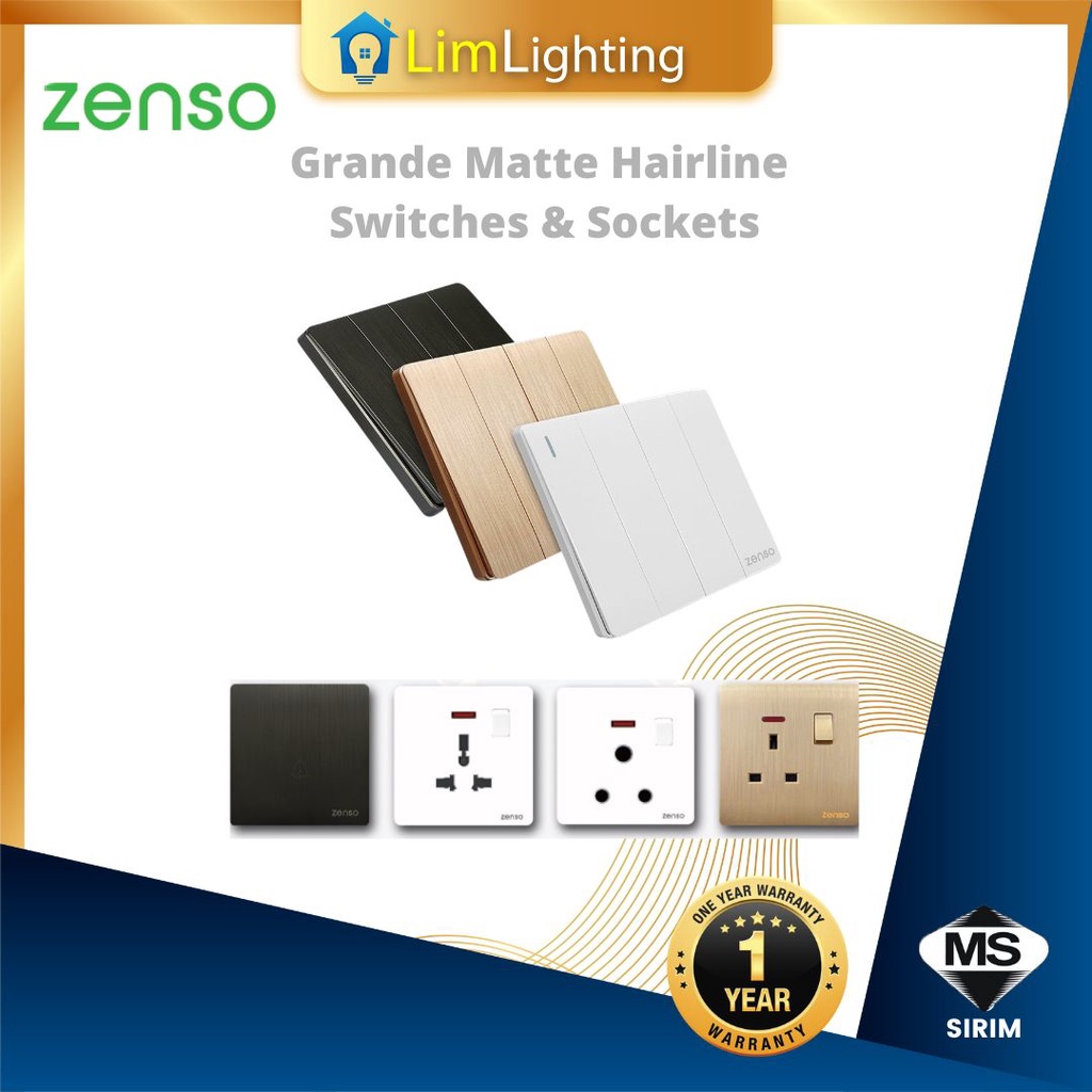 Zenso Grande Matte Hairline Blackgoldwhite Switches Sockets 13a 15a