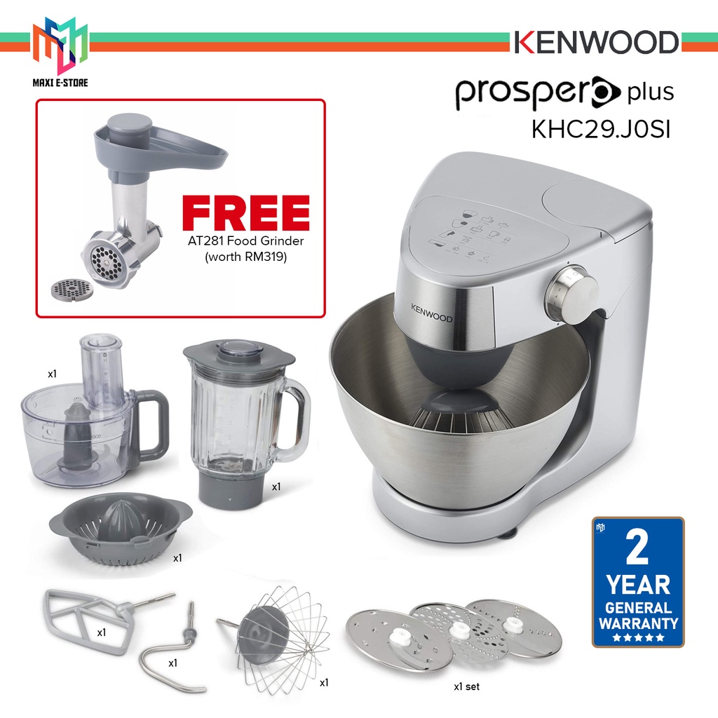 Kenwood Prospero Plus Multipurpose Mixing Stand Mixer with Stainless Steel  Bowl (4.3L) [Free AT281] KHC29.J0SI