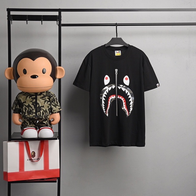 Bape shark grey Camo zip print T Shirt Shopee Malaysia