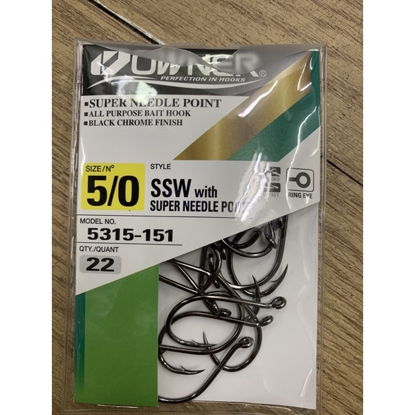 Owner SSW All Purpose Hook Size 5/0 - Super Needle Point, Black Chrome, For Salmon, Steelhead & More