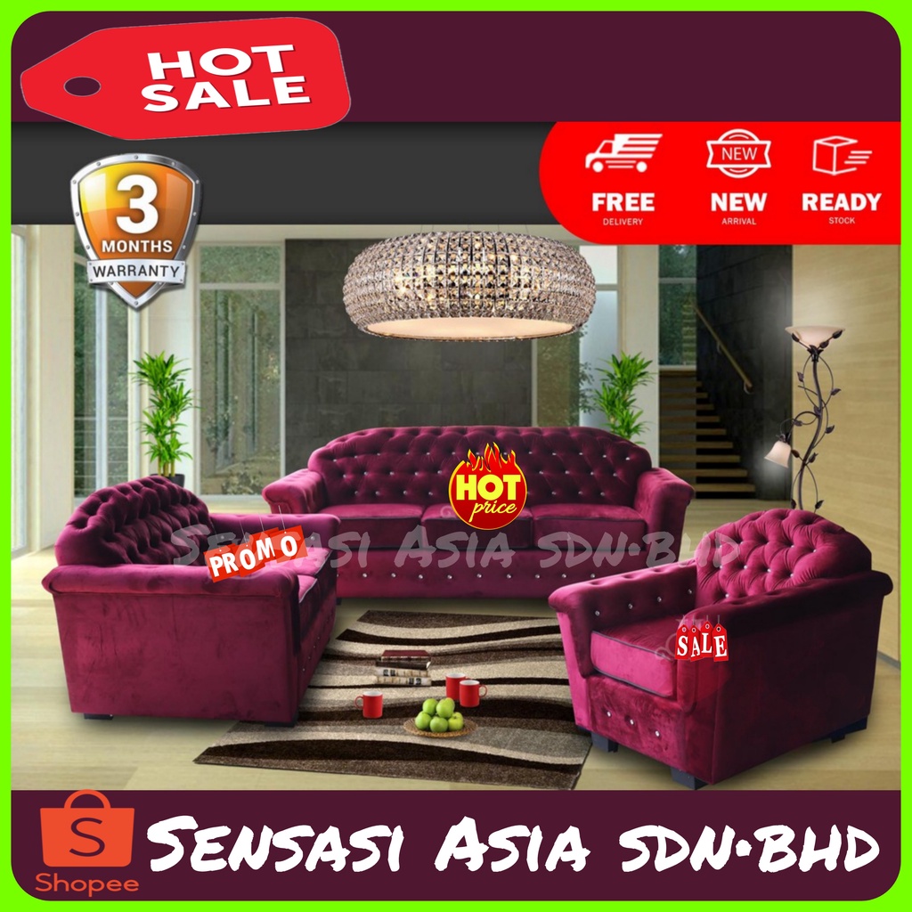 [Johor]Chesterfield Velvet Fabric Sofa Set (3+2+1 Seater) Sofa Harga