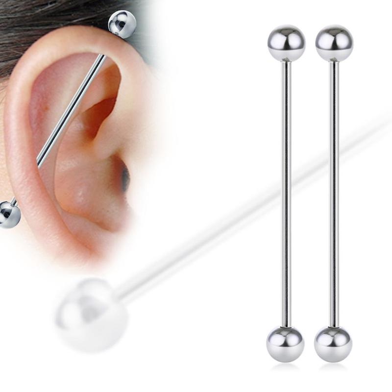 5PS Steel Balls Industrial Scaffold Straight Barbell Ear Piercing Tongue Bar Ring for Men Women