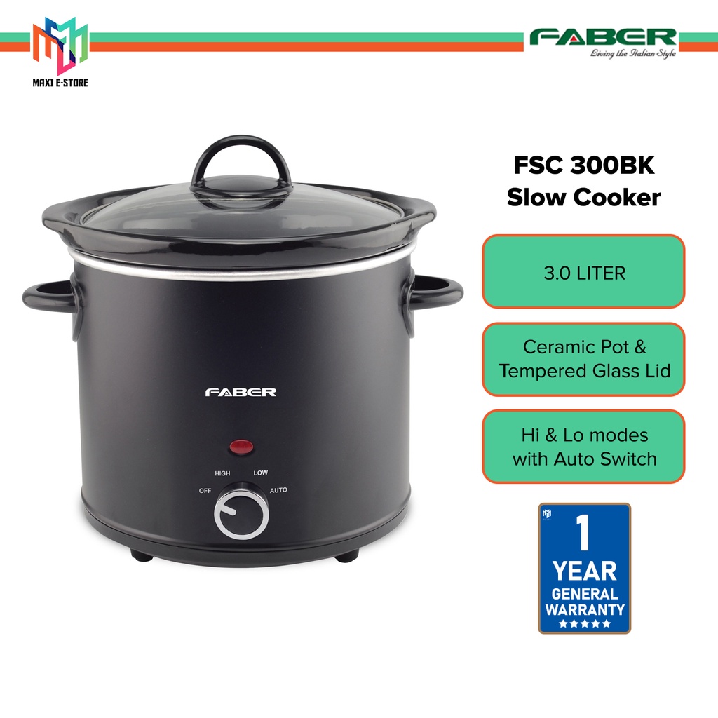 Faber Slow Cooker 3.0L FSC 300BK with Auto Switch Hi & Lo modes