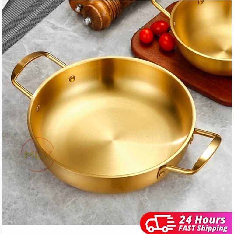MLK Korea Ramen Noodle Pot Stainless Steel Golden Double Handle Seafood ...