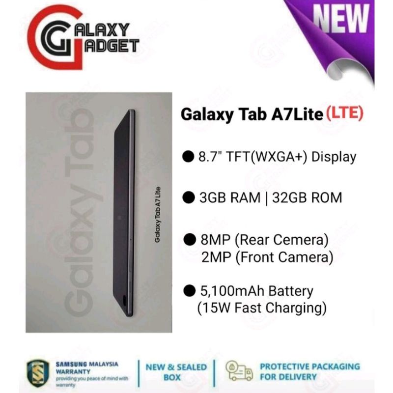 SAMSUNG GALAXY TAB A7 LITE LTE/WIFI (ORIGINAL BY SAMSUNG MALAYSIA)3/4GB RAM 32/64GB ROM