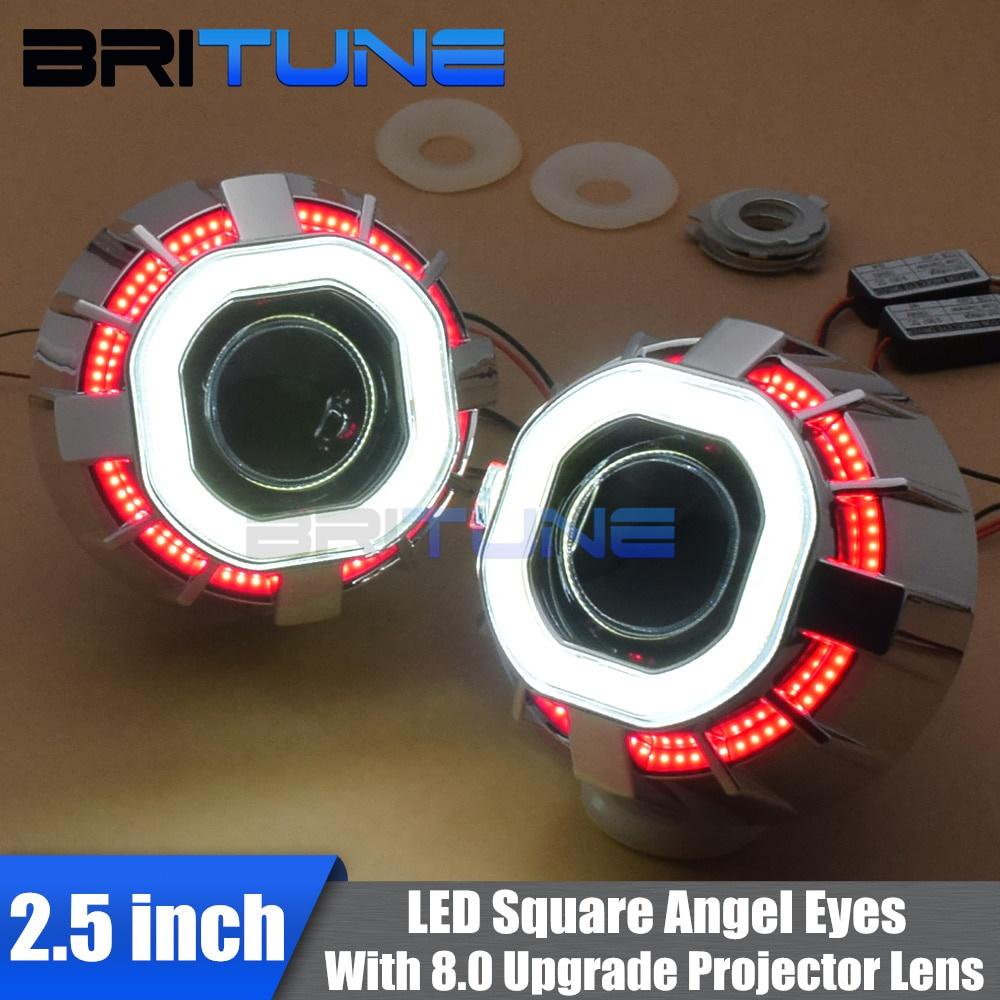 Britune Car Lenses 2.5 Inch Bi-xenon Projector Square LED Angel Eyes ...