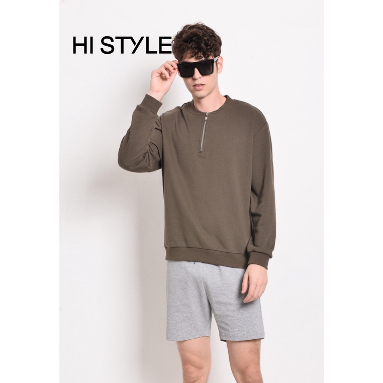 Hi Style Men Long Sleeve Sweatshirt Dark Green Sweatshirt Lengan Panjang Lelaki Hijau