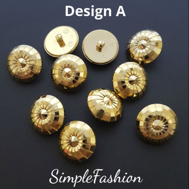 (Design A, B, C) Butang Emas Bercorak / Fancy Gold Buttons (6pcs ...