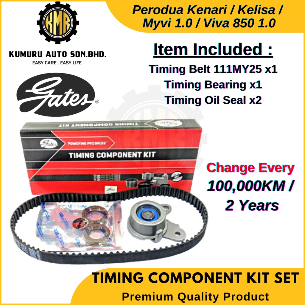 [ 1Set ] 100,000KM 111Y25 Gates Timing Belt Kit Set Perodua Kenari Kelisa Myvi 1.0 Shopee