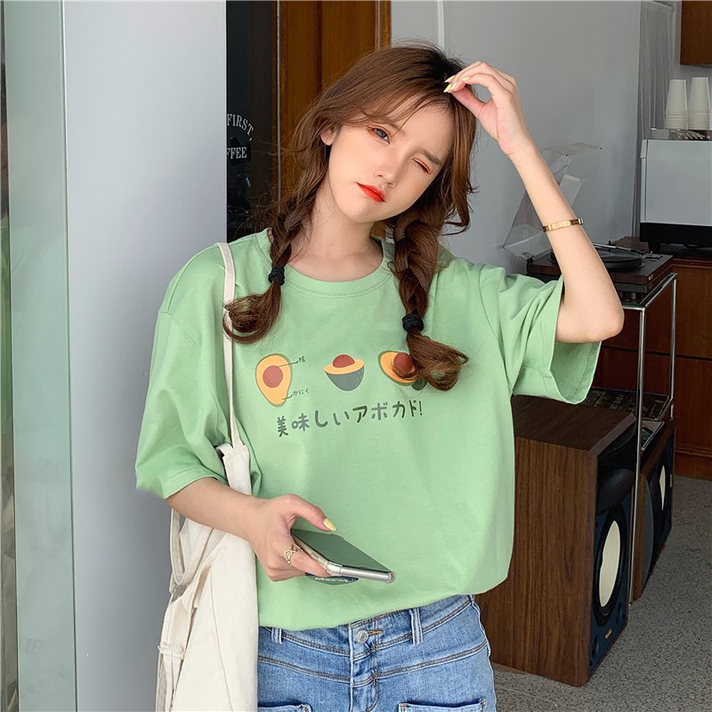 Women Blouse Fruit Print Cute Orange Korean Style Loose Slim Women ...