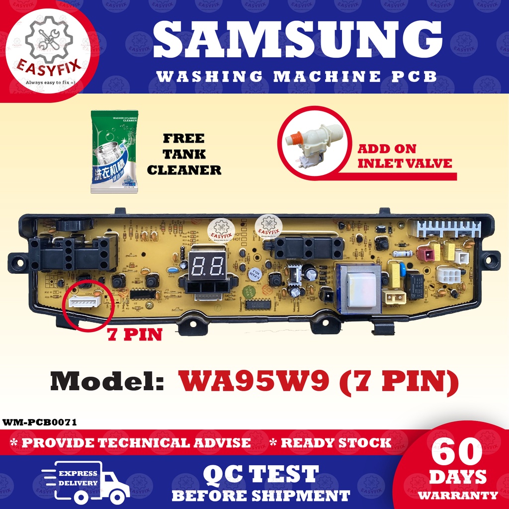 WA95W9 (7 PIN SOCKET) SAMSUNG WASHING MACHINE PCB / CONTROL BOARD ...