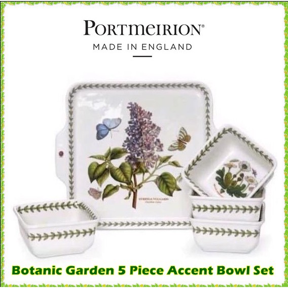 Portmeirion Botanic Garden 5-Piece Accent Bowl Set - Porcelain Square Handled Plate & 4 Bowls - View #10