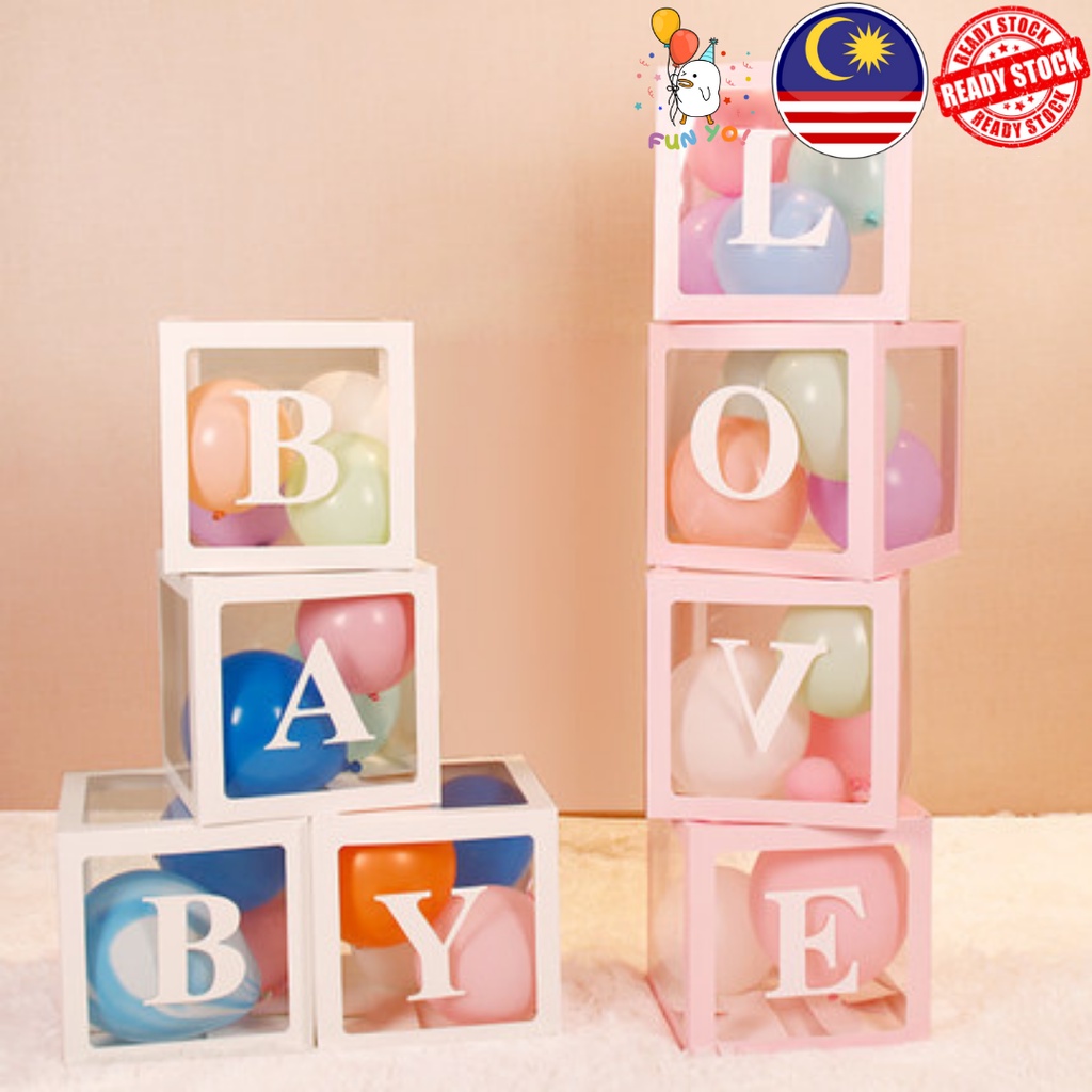 Transparent BABY LOVE HAPPY BIRTHDAY White Balloon Box Birthday Wedding ...