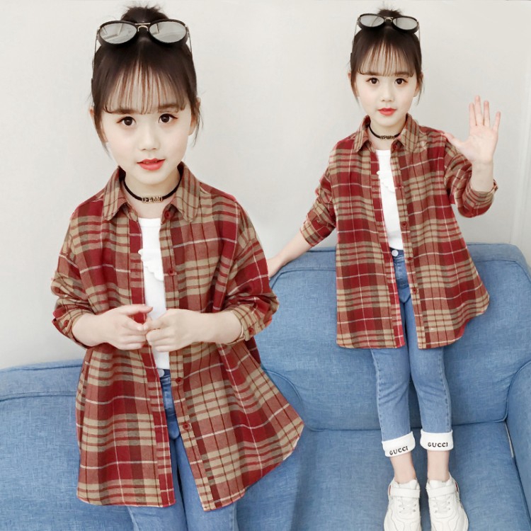 Fashion Kid Girl Plaid Shirt Jacket Cotton Trend Stripe, 40% OFF