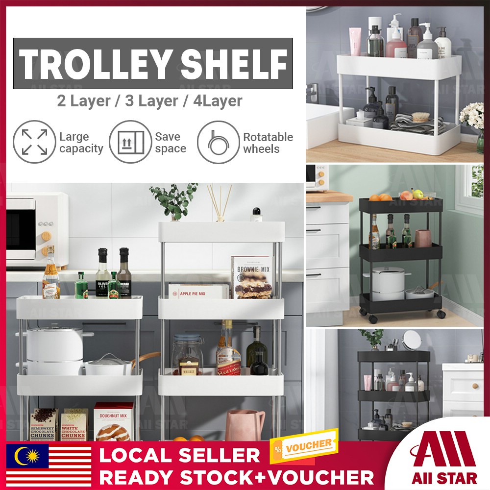 ALLSTAR Trolley Rack Metal 3 Tier Trolley Storage 4 Tier Trolley Troly ...