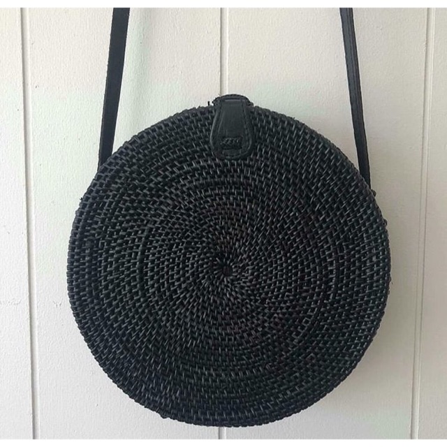 Black round rattan bag sale