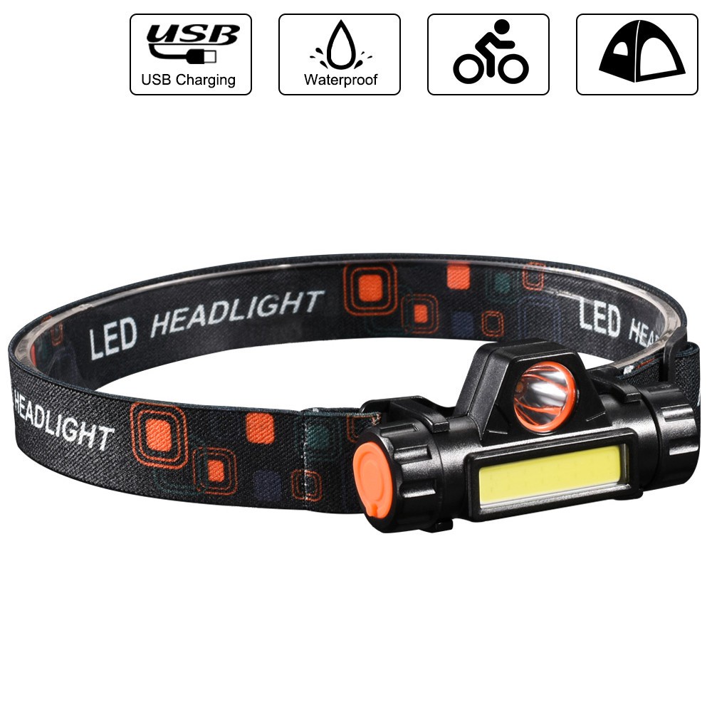 90 Degree Rotate Adjustable LED 12000LM XPE+COB Headlight Rechargeable ...