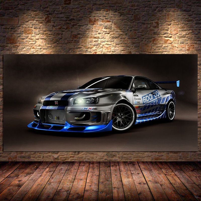 Skyline GTR R34 Sport Car Posters Canvas Decorative Print Wall Art