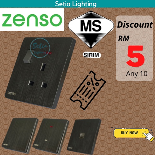 Sirim Zenso Grande Matte Hairline Black Socket And Wall Switch Slim