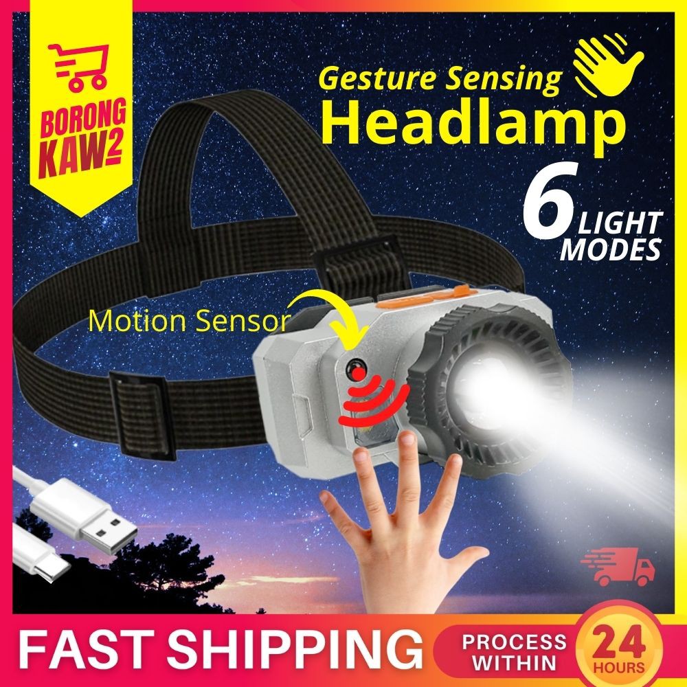 6 Modes USB Rechargeable Motion Sensor On Off Headlamp Powerful LED ...
