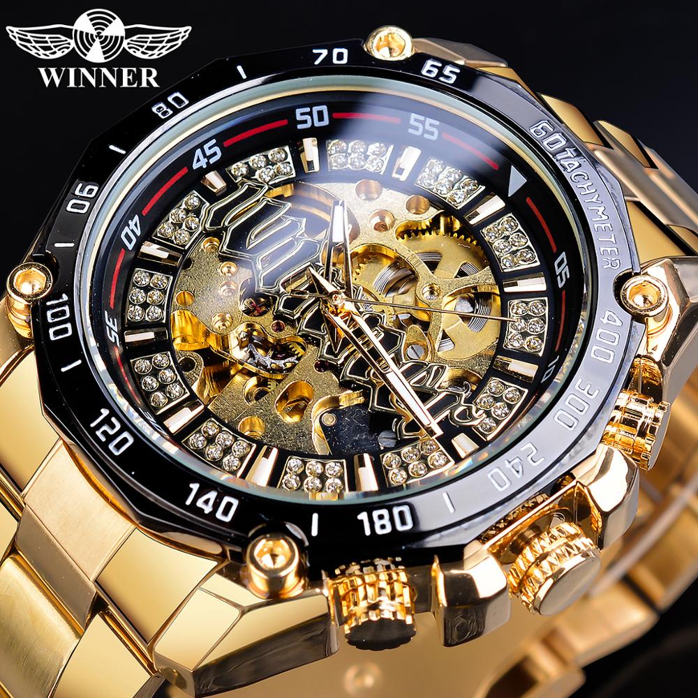 WINNER Men Steampunk Fashion Golden Open Work Transparent Men Automatic ...