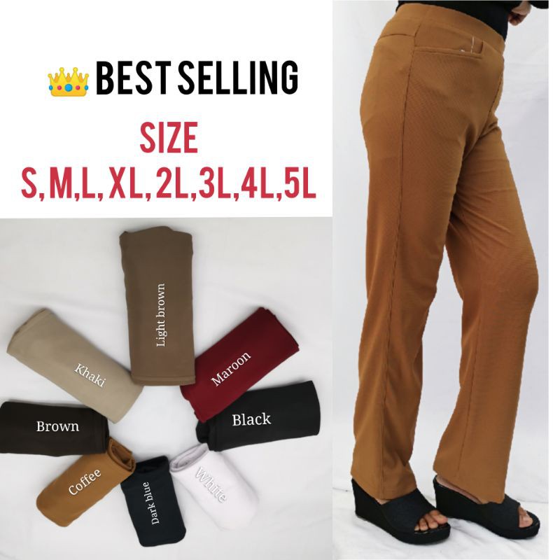 HOT SELLING LADIES STRAIGHT CUT LONG SLACK PANTS STRETCHABLE (#1010 ...