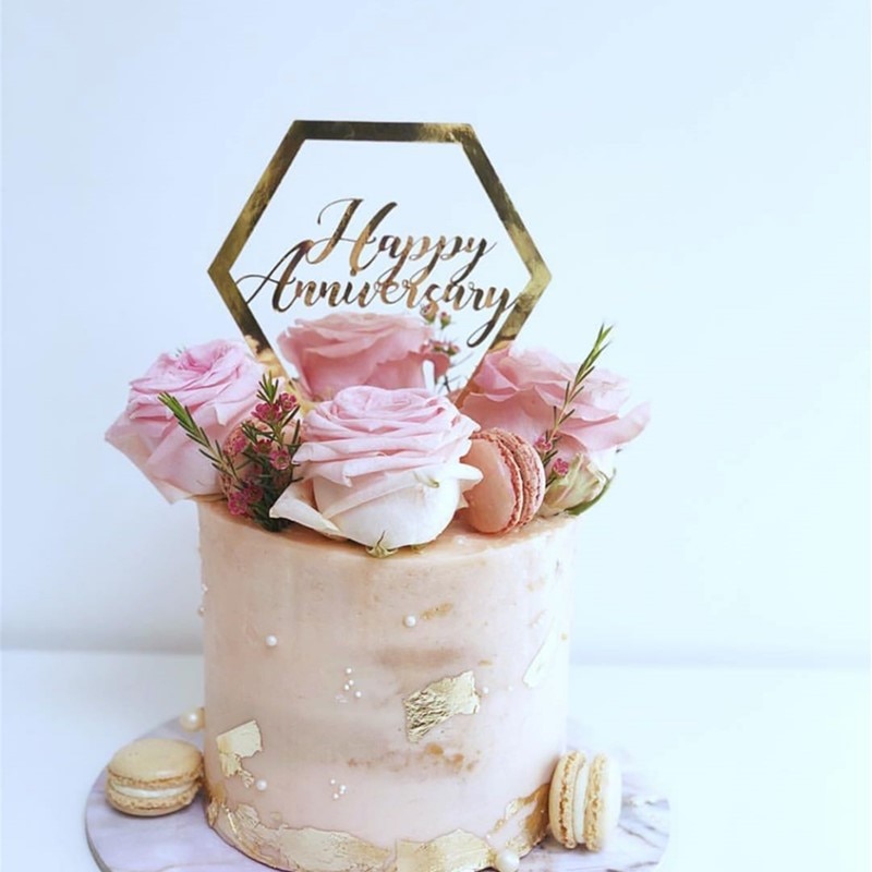 Happy Anniversary Theme Party Cake Toppers Gold Wedding Anniversary