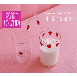 Strawberry Glass Cup with Straw Lovely Strawberry Cup Glass Tumbler with  Straw for Juice Water Milk Coffee Tea 