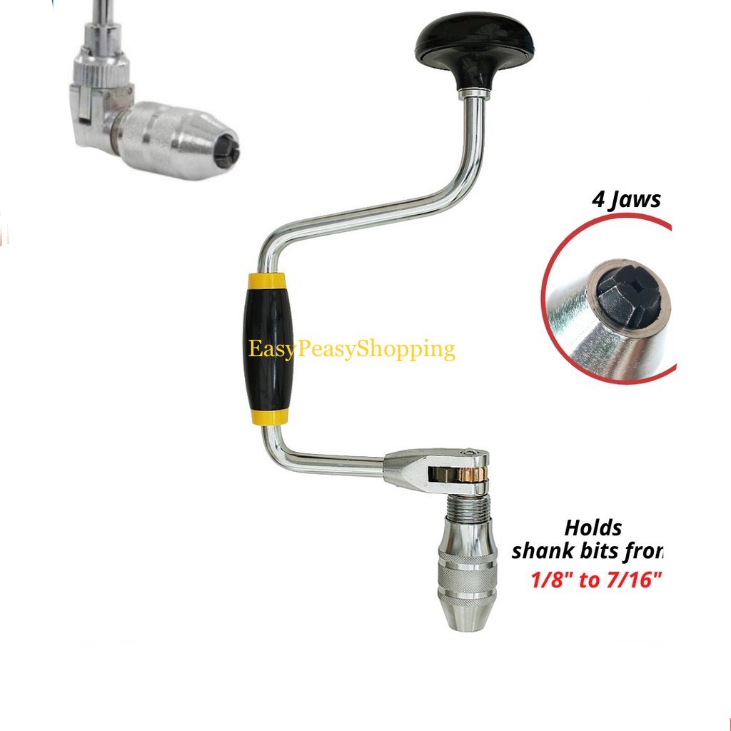 12" 4 Jaw Manual Hand Drill Ratchet Bit Brace /Gerudi tangan manual