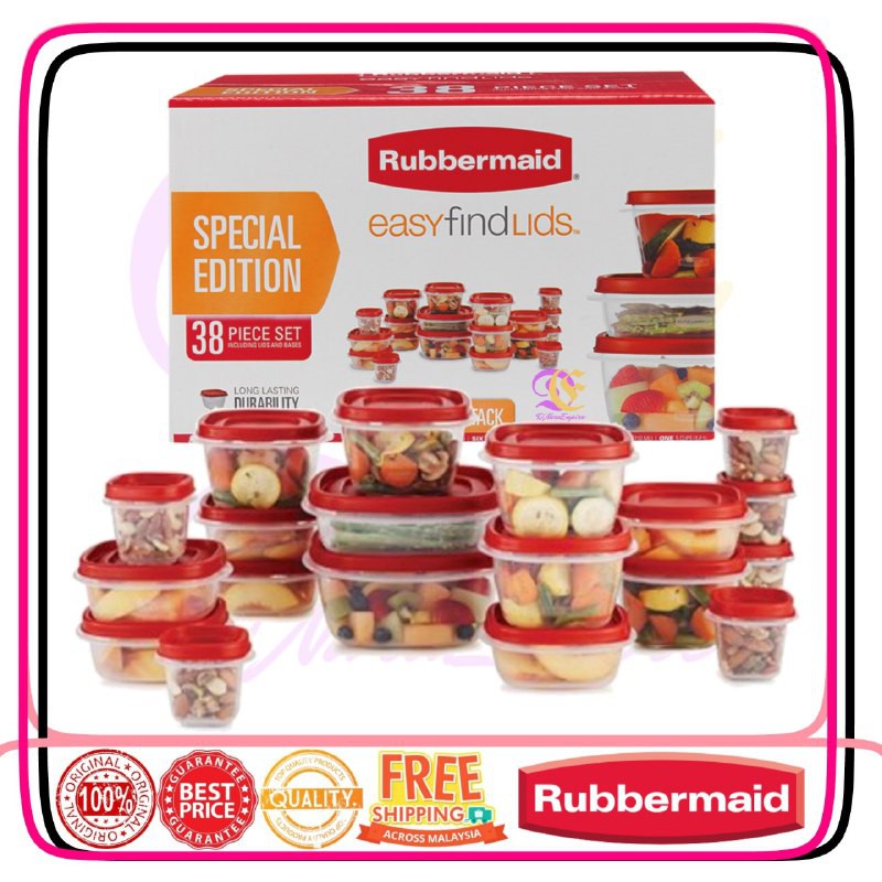 RUBBERMAID 38 PIECE EASY FIND LIDS FOOD STORAGE SET IN RED
