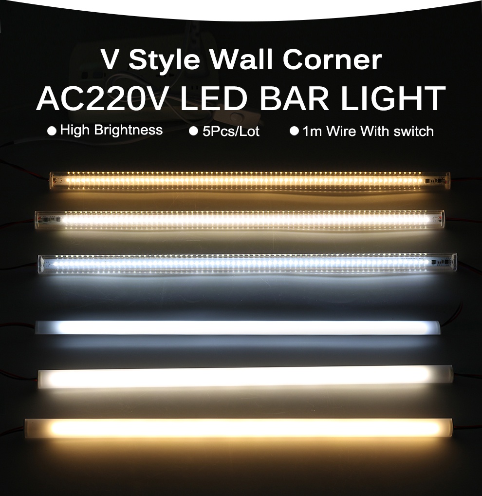 1-6 Pieces Set V Shape LED Strip Light 220V 8W 50cm 72LED Corner LED ...