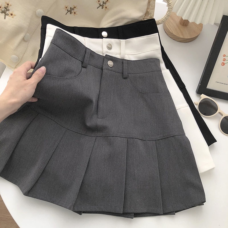 Summer women s suit pleated skirt High waist solid color A line skirt Shopee Malaysia