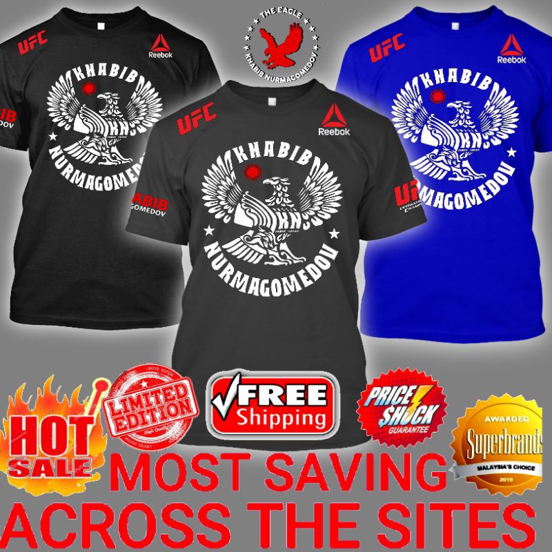 Super Premium The Eagle UFC Khabib Nurmagomedov Mens Reebok Big Size Casual Short Sleeve Trending Graphic Tees